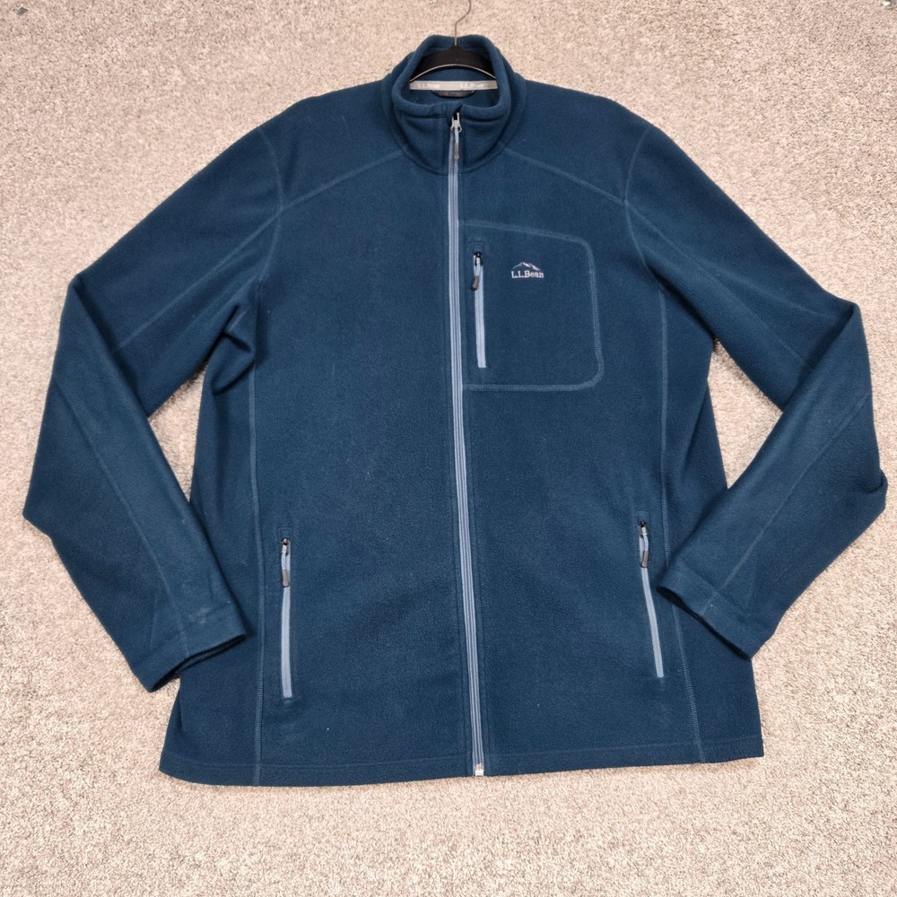 LL Bean Mens LT Fleece Jacket Full Zip Green/Blue‎ Slightly Fitted lightweight